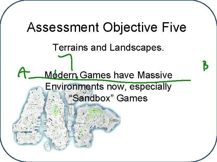 Assessment Objective Five Terrains and Landscapes. Modern Games have Massive Environments now, especially “Sandbox”