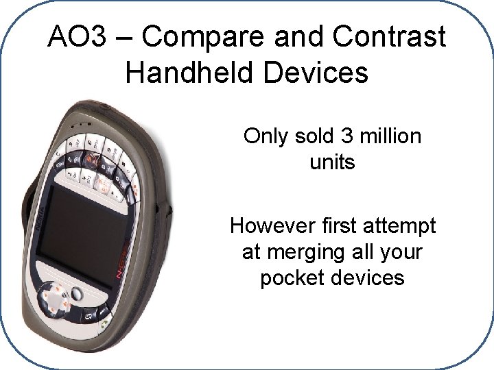 AO 3 – Compare and Contrast Handheld Devices Only sold 3 million units However