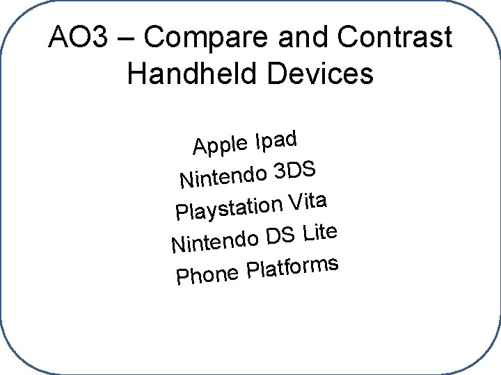 AO 3 – Compare and Contrast Handheld Devices Apple Ipad S D 3 o