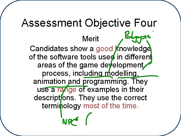 Assessment Objective Four Merit Candidates show a good knowledge of the software tools used