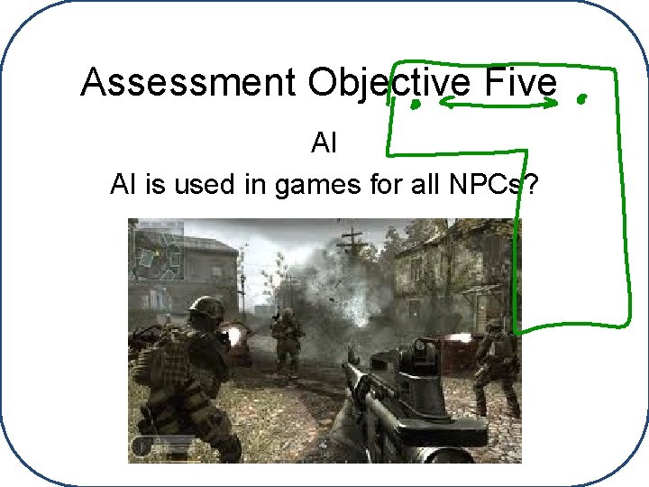 Assessment Objective Five AI AI is used in games for all NPCs? 