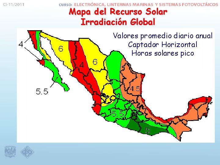 Mapa del Recurso Solar Irradiación Global Valores promedio diario anual Captador Horizontal Horas solares