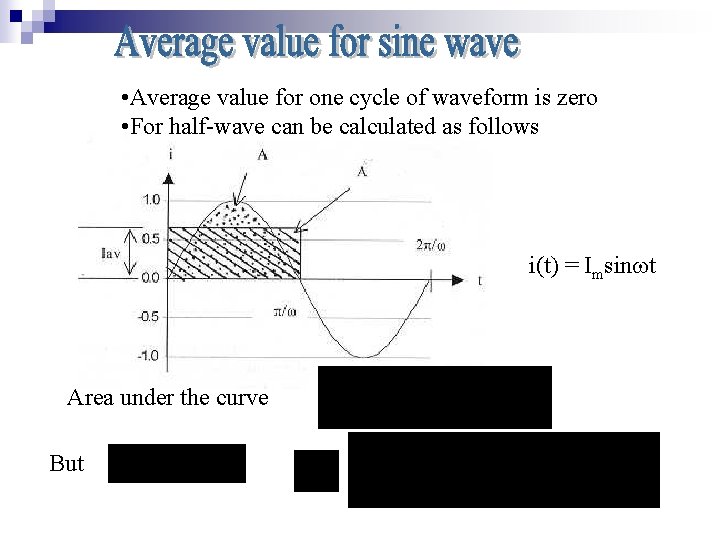  • Average value for one cycle of waveform is zero • For half-wave