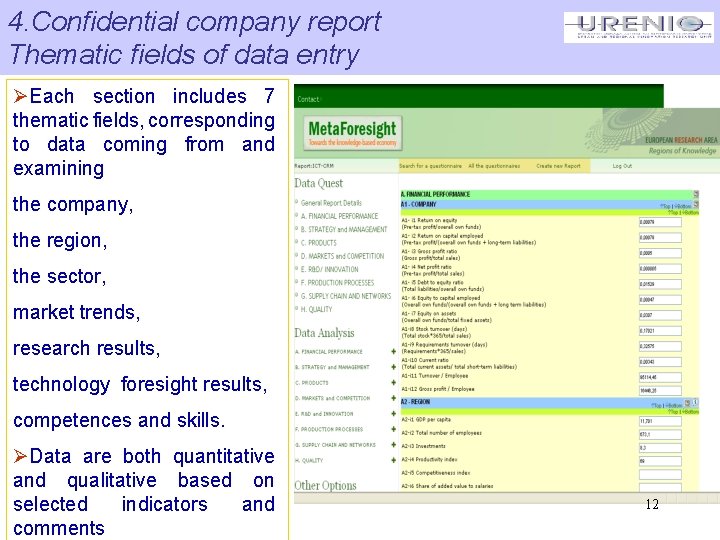 4. Confidential company report Thematic fields of data entry ØEach section includes 7 thematic