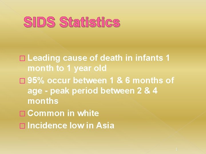 SIDS Statistics � Leading cause of death in infants 1 month to 1 year