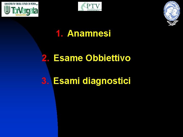 1. Anamnesi 2. Esame Obbiettivo 3. Esami diagnostici 