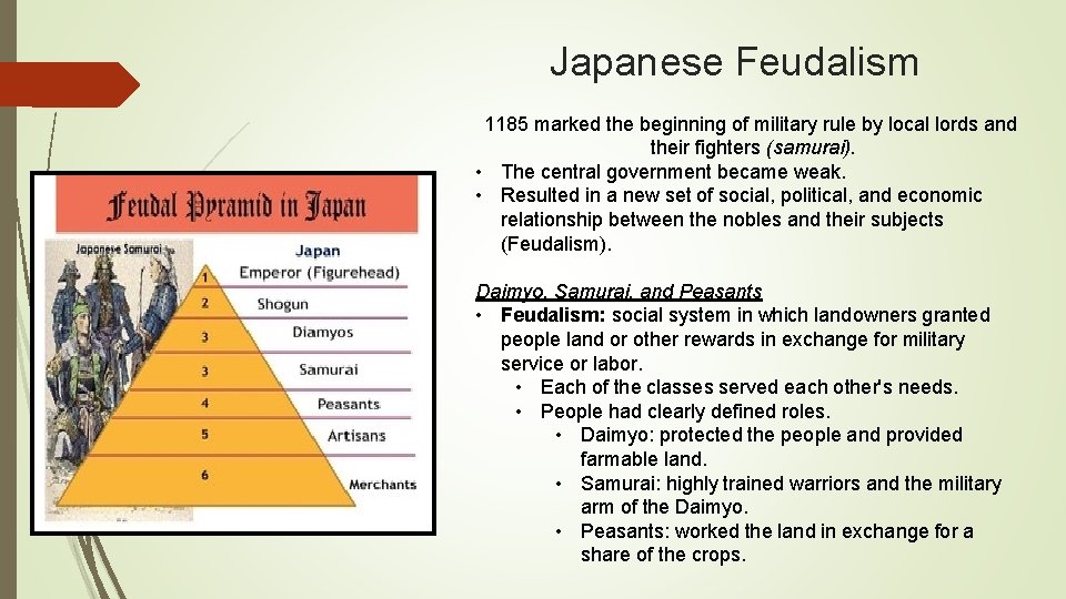 Japanese Feudalism 1185 marked the beginning of military rule by local lords and their
