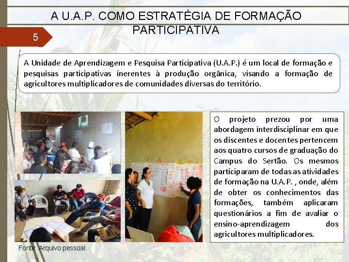 5 A U. A. P. COMO ESTRATÉGIA DE FORMAÇÃO PARTICIPATIVA A Unidade de Aprendizagem