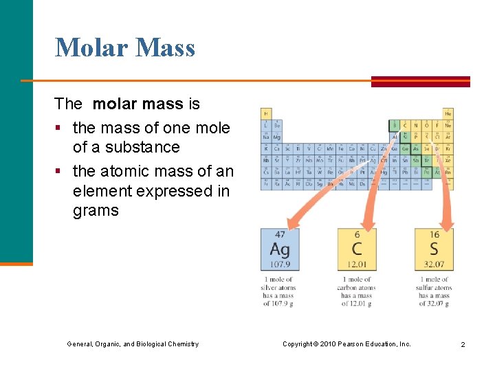 Molar Mass The molar mass is § the mass of one mole of a