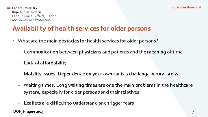 sozialministerium. at Availability of health services for older persons • What are the main