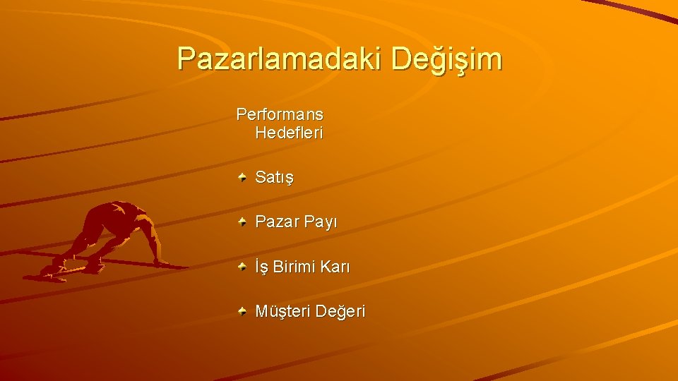 Pazarlamadaki Değişim Performans Hedefleri Satış Pazar Payı İş Birimi Karı Müşteri Değeri 