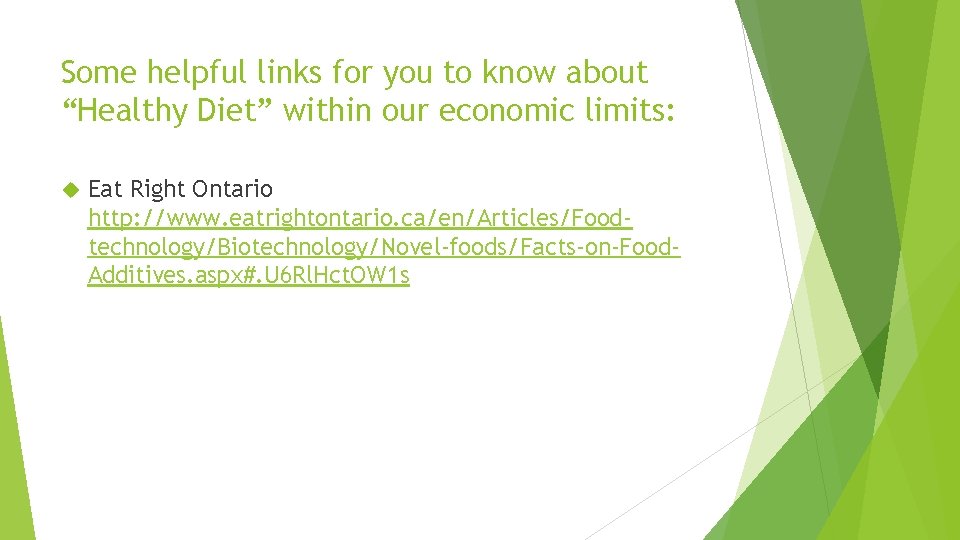Some helpful links for you to know about “Healthy Diet” within our economic limits: