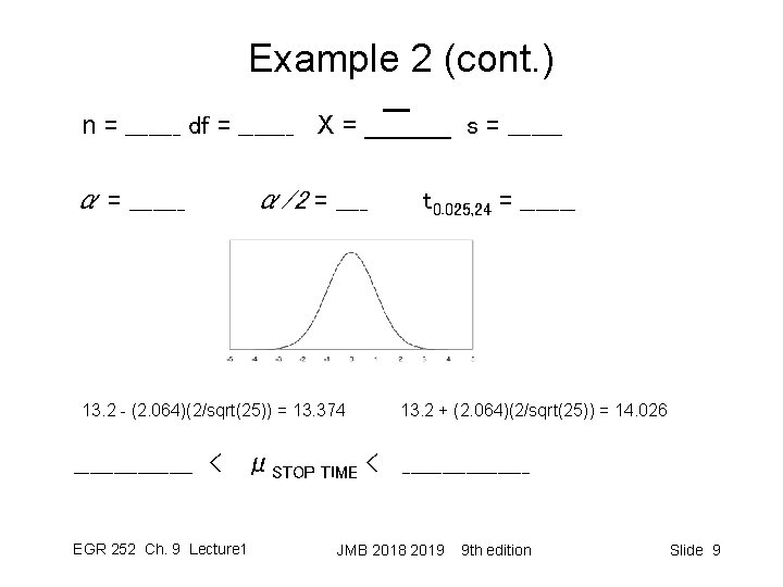 Example 2 (cont. ) n = _______ df = _______ X = ______ s