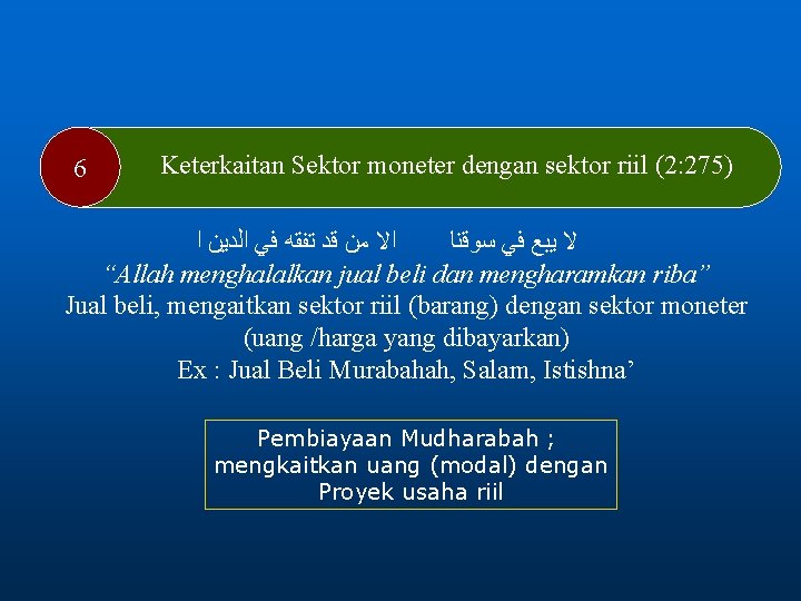 6 Keterkaitan Sektor moneter dengan sektor riil (2: 275) ﺍﻻ ﻣﻦ ﻗﺪ ﺗﻔﻘﻪ ﻓﻲ