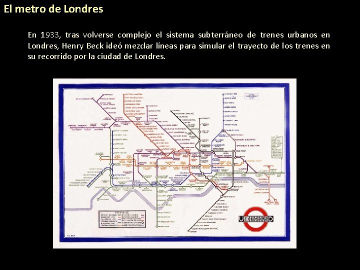 El metro de Londres En 1933, tras volverse complejo el sistema subterráneo de trenes