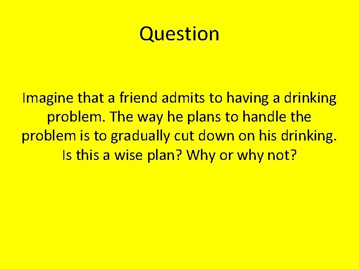 Question Imagine that a friend admits to having a drinking problem. The way he