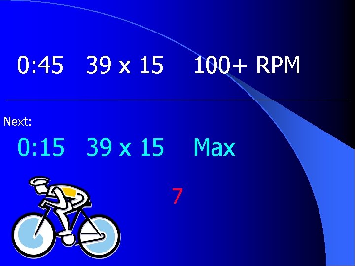 0: 45 39 x 15 100+ RPM Next: 0: 15 39 x 15 Max