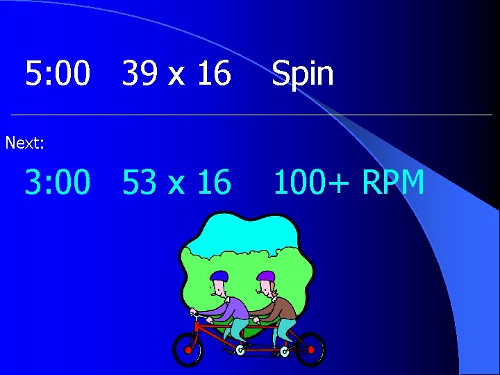 5: 00 39 x 16 Spin Next: 3: 00 53 x 16 100+ RPM