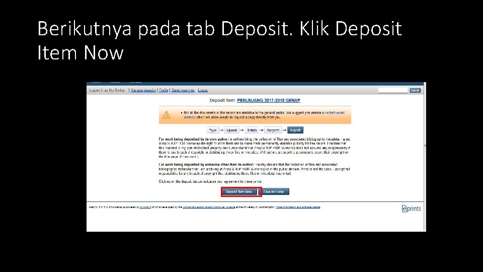 Berikutnya pada tab Deposit. Klik Deposit Item Now 