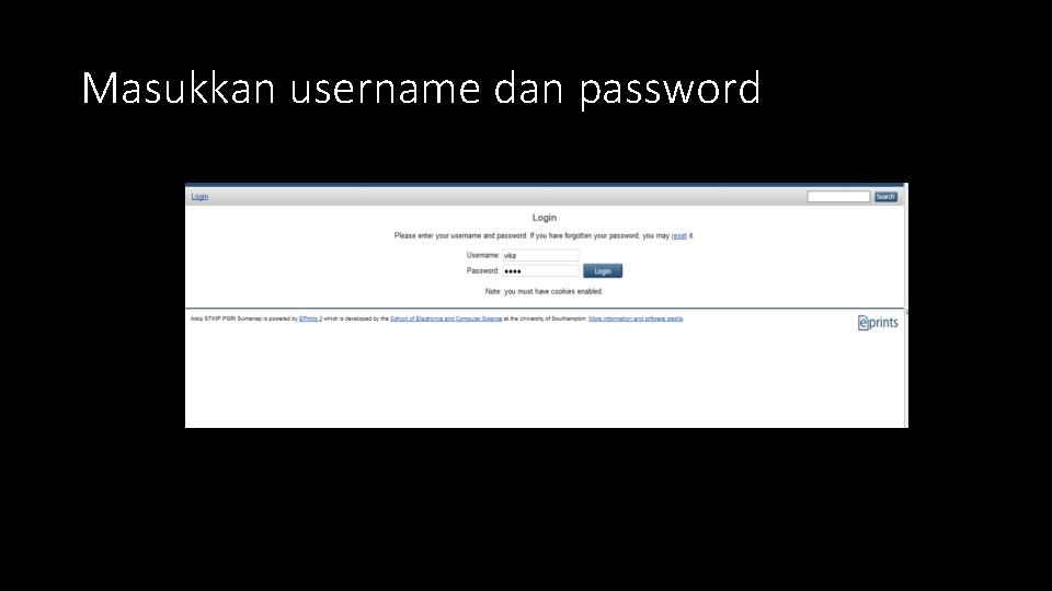 Masukkan username dan password 