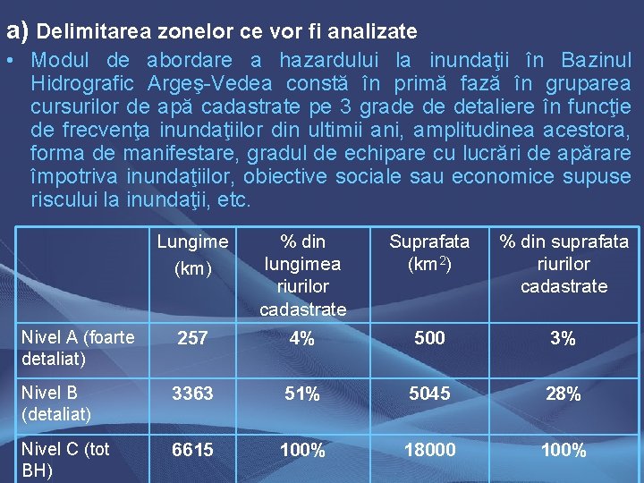 a) Delimitarea zonelor ce vor fi analizate • Modul de abordare a hazardului la