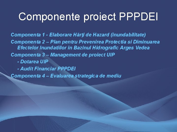 Componente proiect PPPDEI Componenta 1 - Elaborare Hărţi de Hazard (inundabilitate) Componenta 2 –