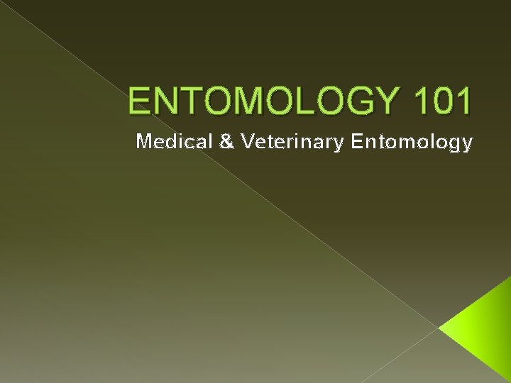 ENTOMOLOGY 101 Medical & Veterinary Entomology 