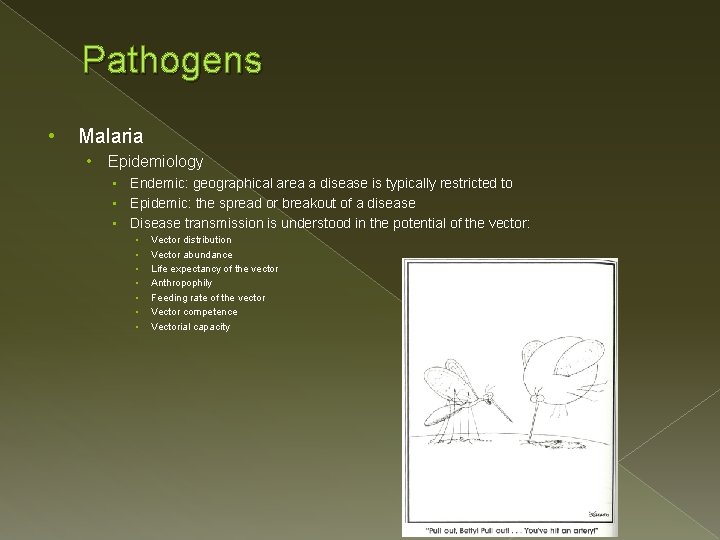 Pathogens • Malaria • Epidemiology • Endemic: geographical area a disease is typically restricted