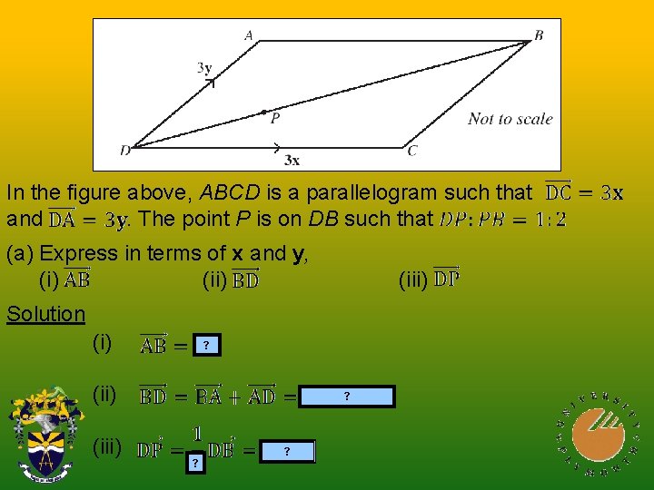 In the figure above, ABCD is a parallelogram such that and. The point P