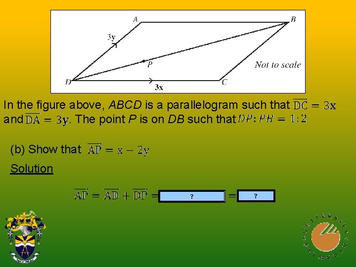 In the figure above, ABCD is a parallelogram such that and. The point P