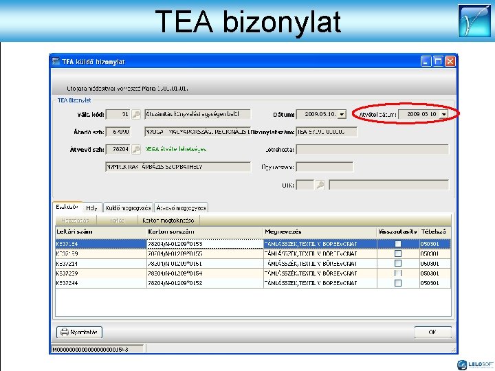 TEA bizonylat 