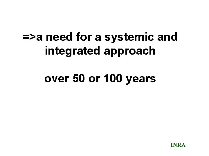 =>a need for a systemic and integrated approach over 50 or 100 years INRA