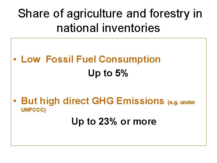 Share of agriculture and forestry in national inventories • Low Fossil Fuel Consumption Up