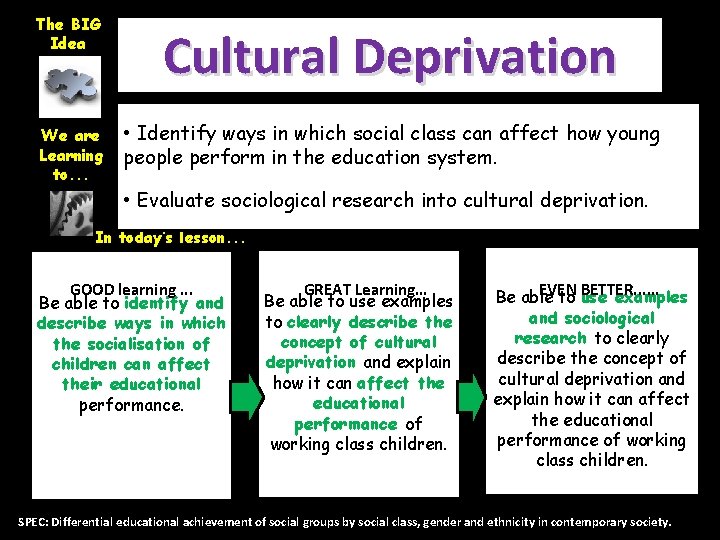 The BIG Idea We are Learning to. . . Cultural Deprivation • Identify ways The BIG Idea We are Learning to. . . Cultural Deprivation • Identify ways