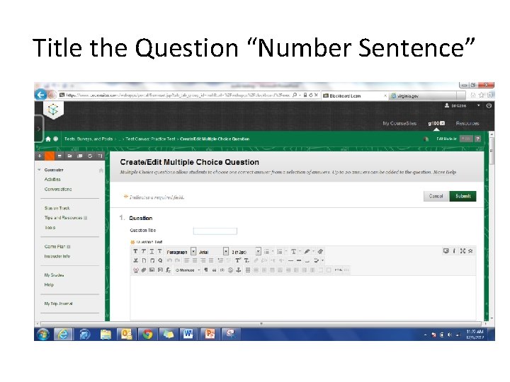 Title the Question “Number Sentence” 