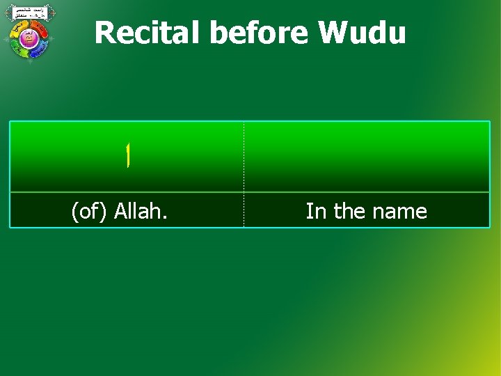 Recital before Wudu ﺍ (of) Allah. In the name 