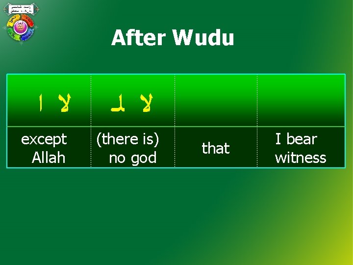 After Wudu ﻻ ﺍ except Allah ﻻ ﻟـ (there is) no god that I