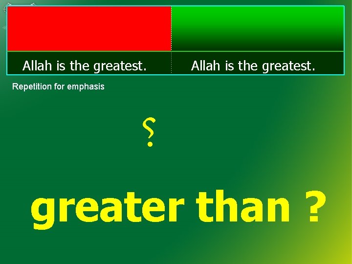 Allah is the greatest. Repetition for emphasis ؟ greater than ? 