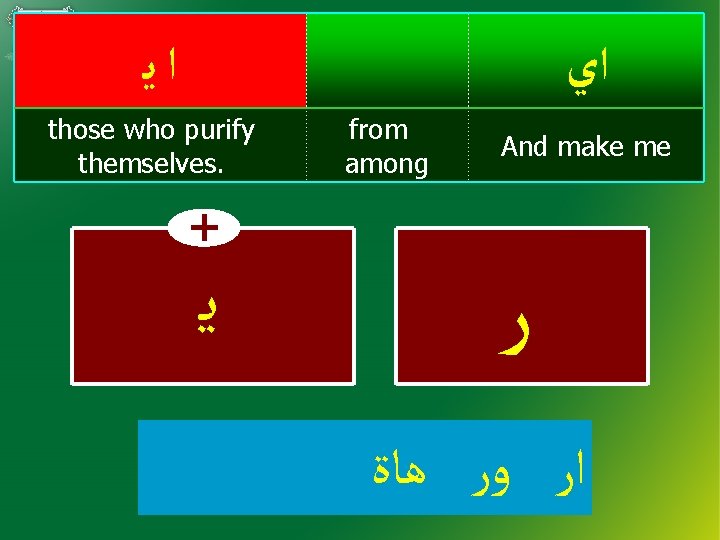  ﺍﻳ ﺍﻱ those who purify themselves. + ﻳ from among And make me