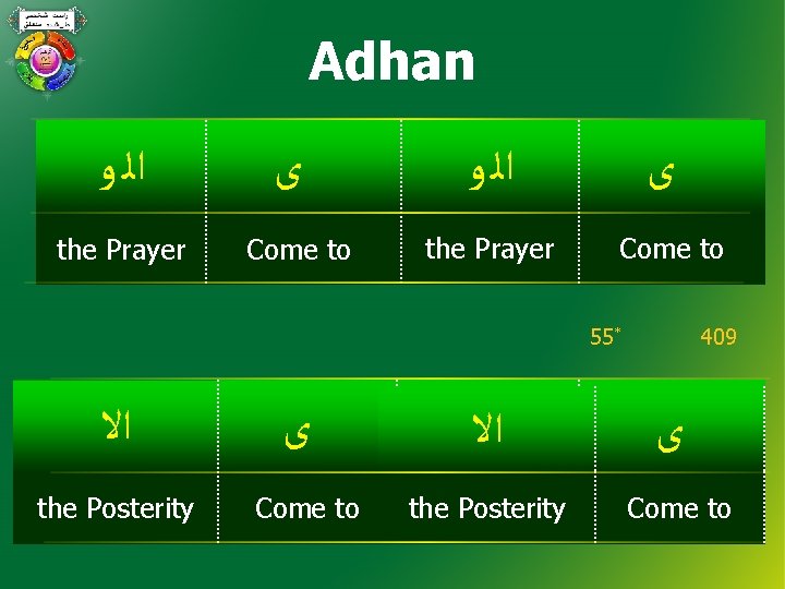 Adhan ﺍﻟ ﻭ the Prayer ﻯ Come to 55* ﺍﻻ the Posterity ﻯ Come