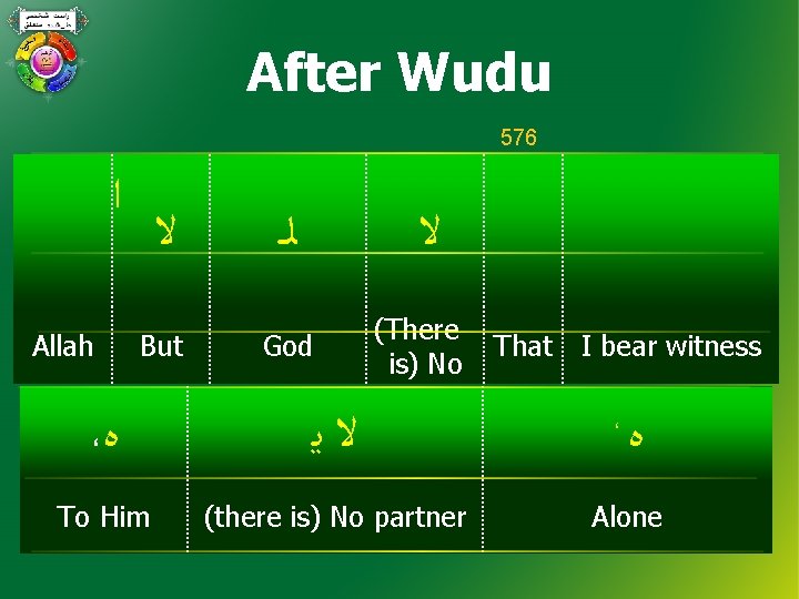 After Wudu 576 ﺍ Allah ﻻ But ﻟـ ﻻ God (There is) No That