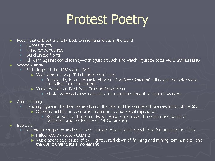 Protest Poetry ► ► ► Poetry that calls out and talks back to inhumane