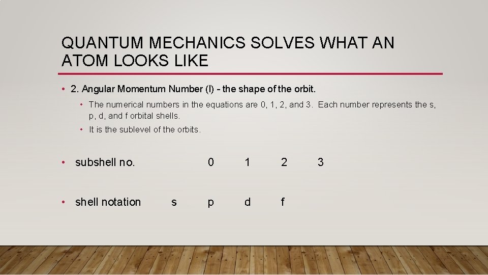 QUANTUM MECHANICS SOLVES WHAT AN ATOM LOOKS LIKE • 2. Angular Momentum Number (l)