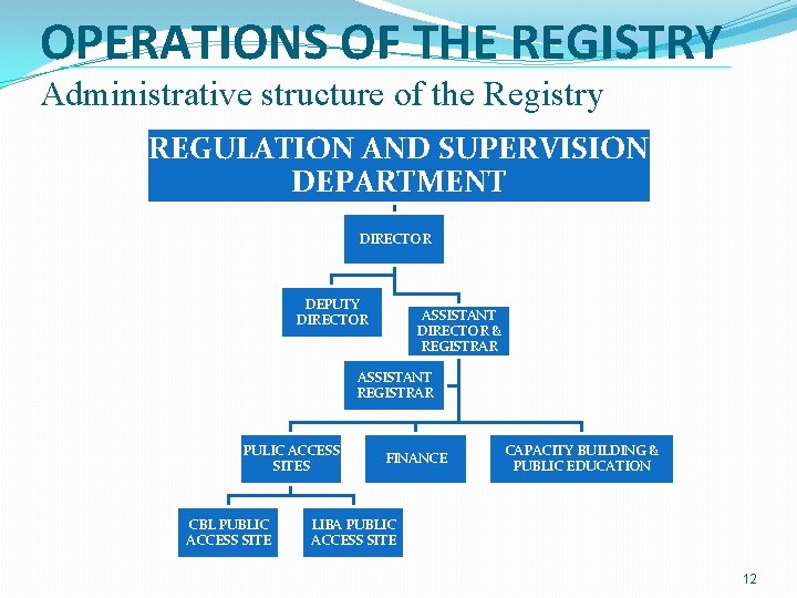 OPERATIONS OF THE REGISTRY Administrative structure of the Registry REGULATION AND SUPERVISION DEPARTMENT DIRECTOR