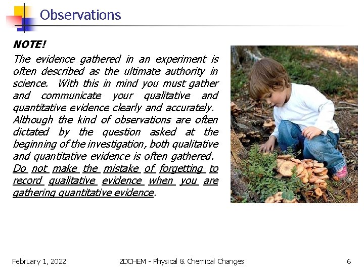 Observations NOTE! The evidence gathered in an experiment is often described as the ultimate