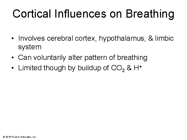 Cortical Influences on Breathing • Involves cerebral cortex, hypothalamus, & limbic system • Can