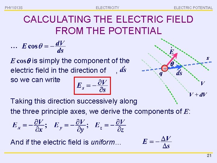PHY 1013 S ELECTRICITY ELECTRIC POTENTIAL CALCULATING THE ELECTRIC FIELD FROM THE POTENTIAL …