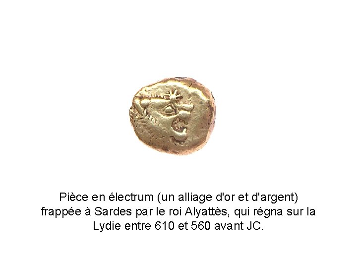 Pièce en électrum (un alliage d'or et d'argent) frappée à Sardes par le roi