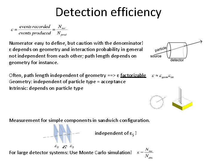 Detection efficiency Numerator easy to define, but caution with the denominator! ε depends on
