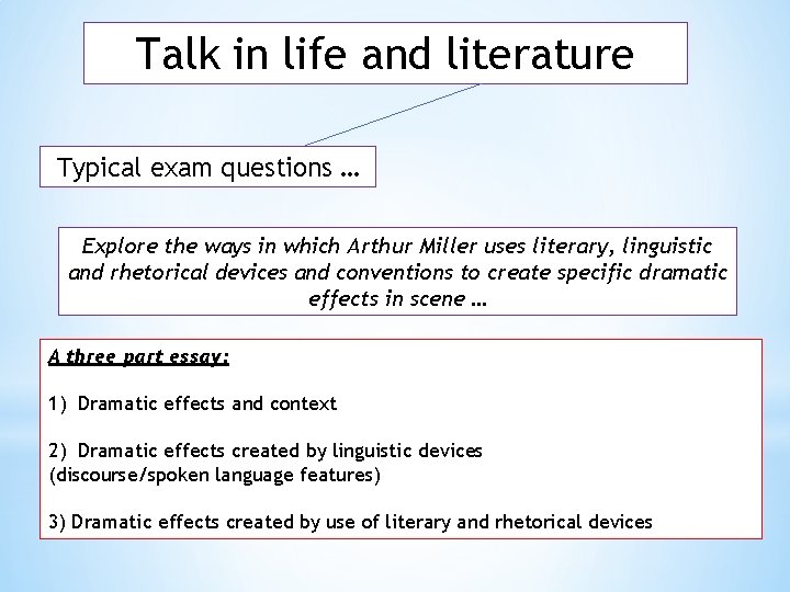 Talk in life and literature Typical exam questions … Explore the ways in which